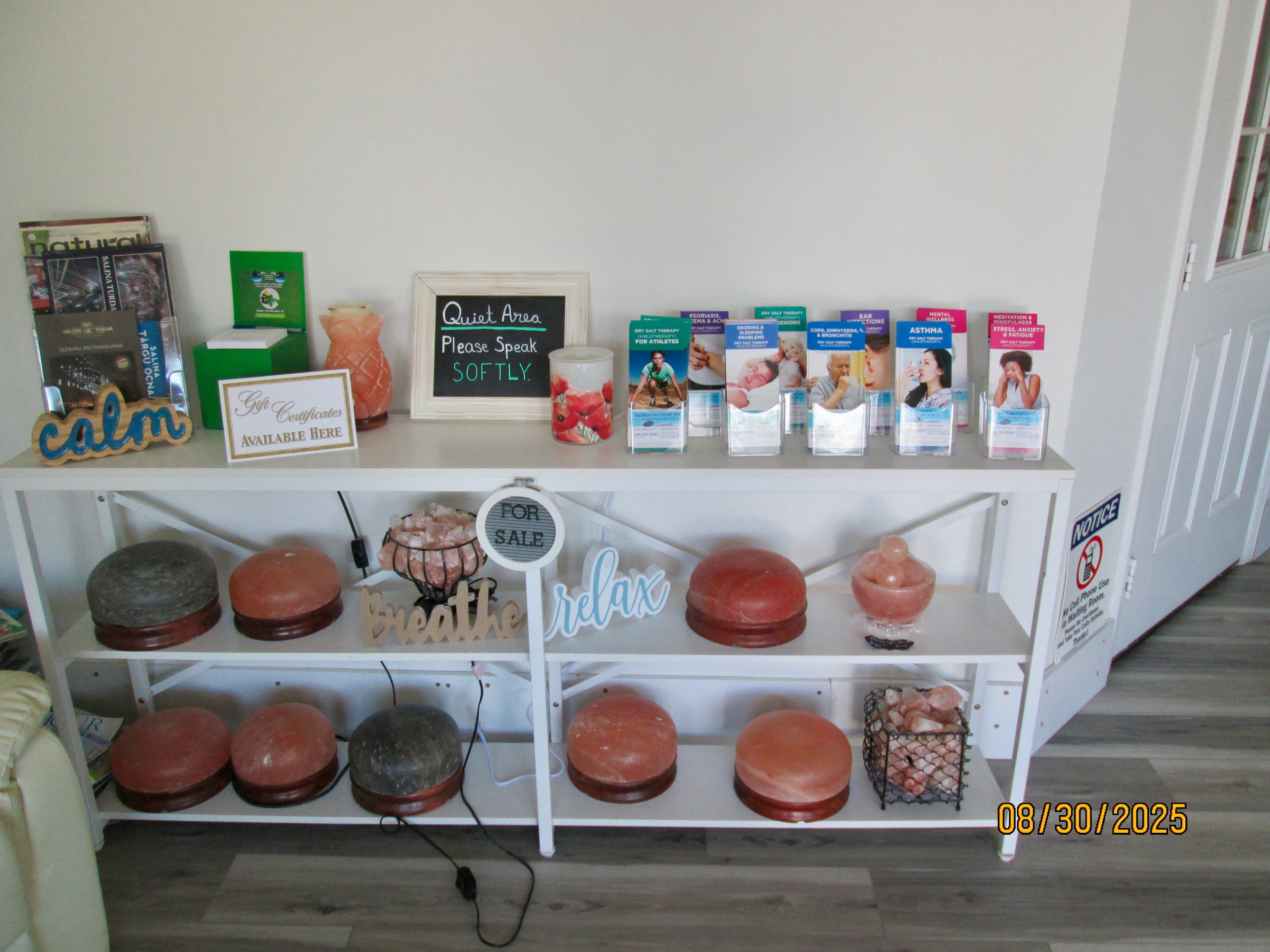 Main salt therapy chamber with salt-covered walls